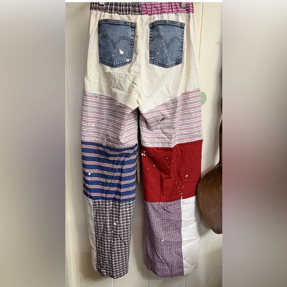 Free‎ People Tricia Fix $248 Patchwork Pants Polo Ralph Lauren Repurposed Artsy - Picture 2 of 9